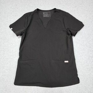 Figs Casma Scrub Top Womens Small Black Three Pocket V Neck Workwear FW1100